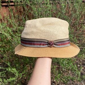 Linea Uomo hat with multicolor stripe hatband with contrast button